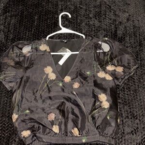 Floral Black Puff Sleeve Top